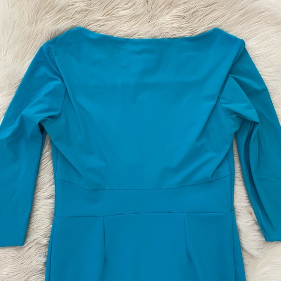 Chiara Boni Teal Blue Turquoise Elbow Sleeve Square Neck Stretch Jersey Dress - Picture 7 of 13